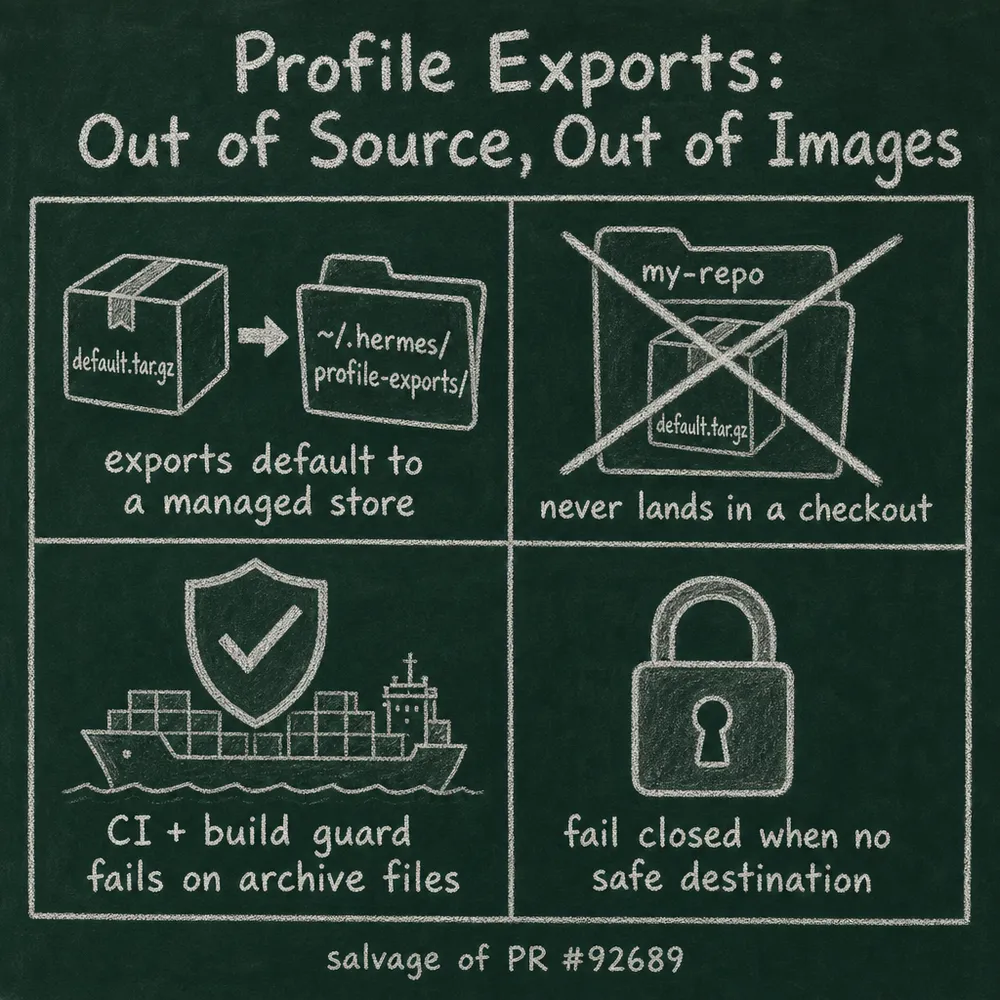 Illustration for Keeping Credential Exports Out of Source Repositories — PR #100101. Read the accompanying story for the contribution and source.