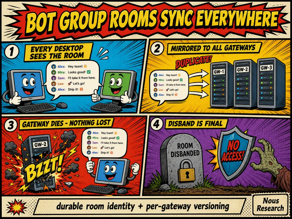 Illustration for Shared Agent Rooms Across Desktops and Gateways — PR #91279. Read the accompanying story for the contribution and source.
