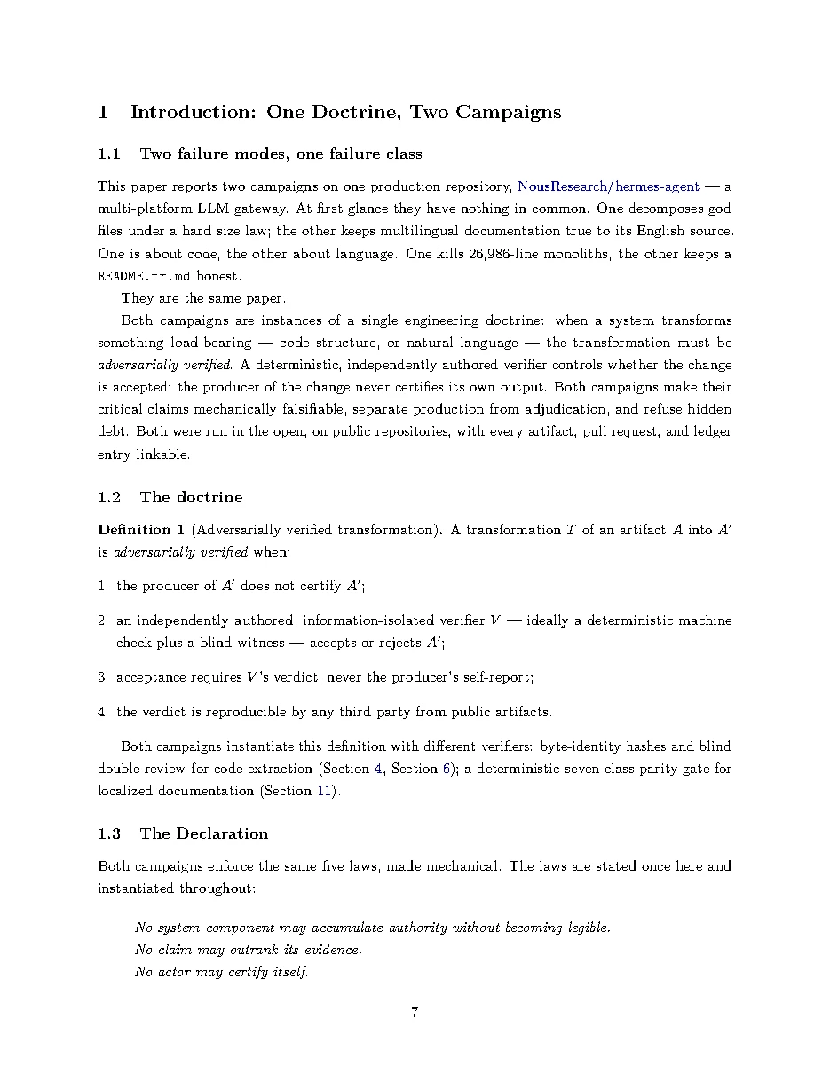 Original page 7 of All Gods Must Die: Adversarially Verified Transformation. The complete reading text appears above.