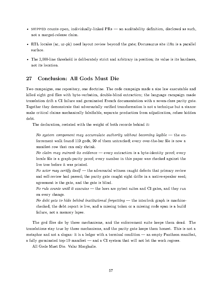 Original page 57 of All Gods Must Die: Adversarially Verified Transformation. The complete reading text appears above.